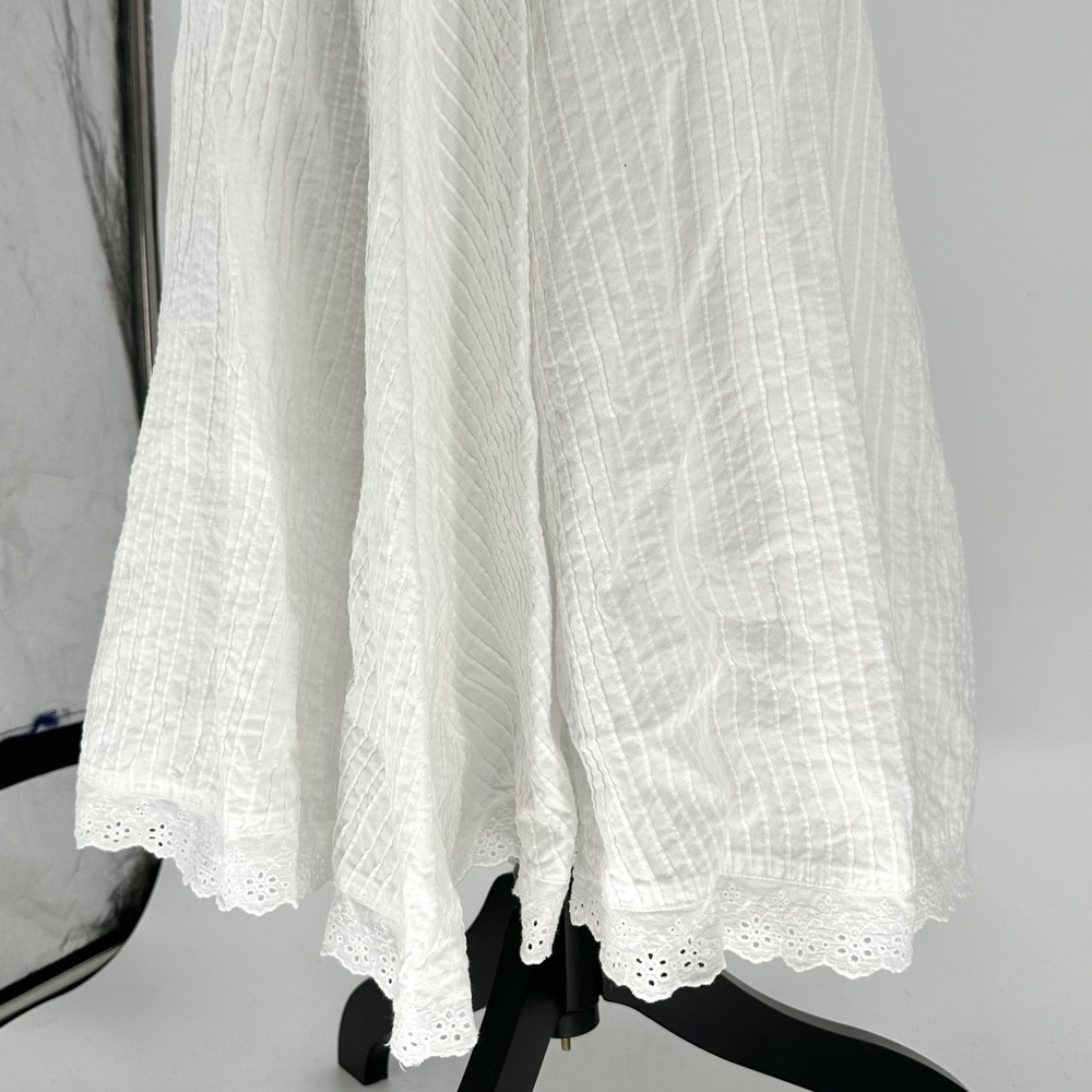 Eliza J White Halter Eyelet Lace Pintuck A Line Maxi Skirt Cotton Dress Women 12 - Picture 3 of 8